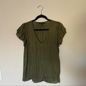 Banana Republic Satin V-Neck Top with Flutter Sleeves